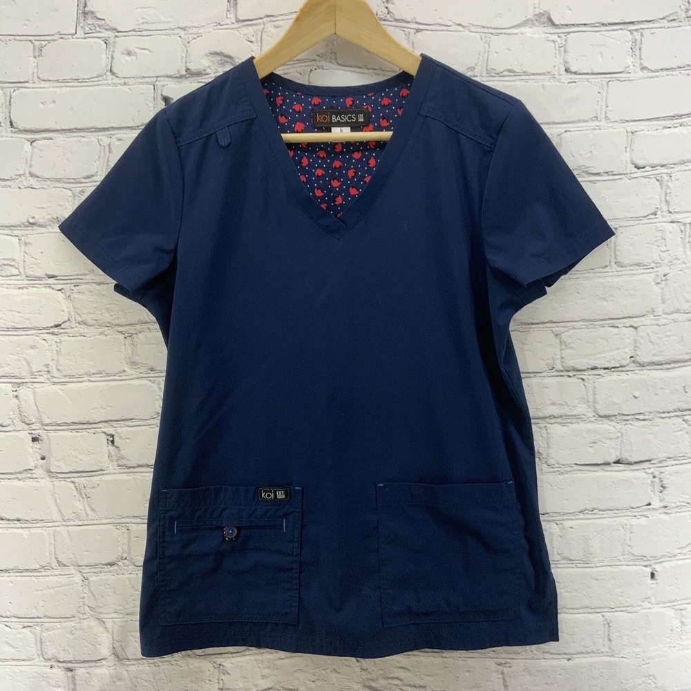 Koi‎ Basics Scrub Top Womens Sz S Navy Blue Work Wear